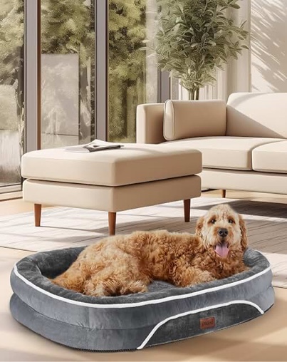 Orthopedic Dog Bed for Large Dogs, Dog Couch Design with Egg Foam Support, Removable, Machine Washable Plush Cover and Non-Slip Bottom with Four Sided Bolster Cushion (Gray)