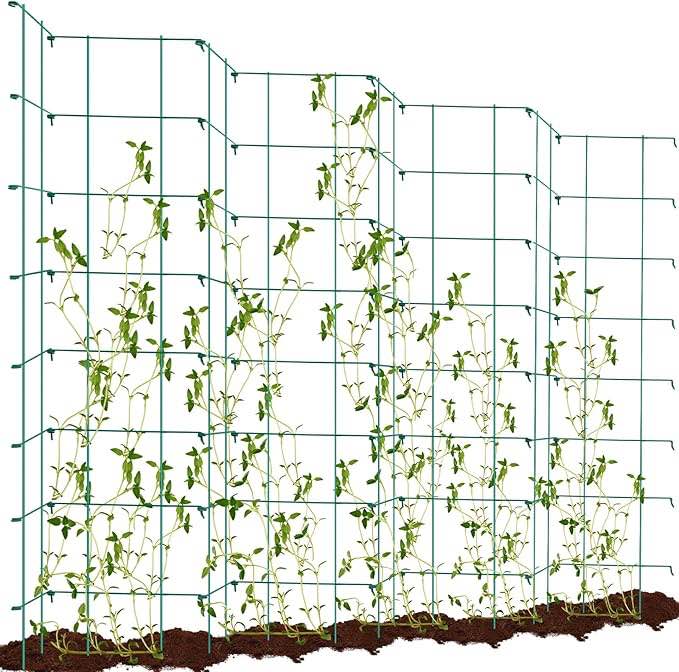 Dandat 8 Pack Green Expandable Garden Trellis for Climbing Plants OutdooH Plant Support Large Sturdy Steel Pea Trellis for Cucumbers Peas Tomatoes and Other Vining Crops