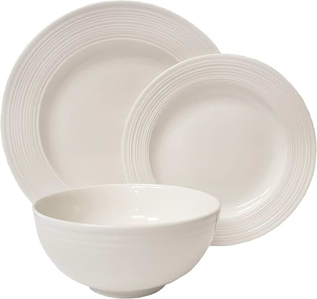 Ivory Dinnerware 12 Piece Set Embossed Bone White Porcelain (Dinner Plate, Salad Plate, Cereal Bowl)(incomplete jus 11 pcs) 