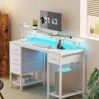 Neesha Desk with LED Lights, Computer Desk with Storage, Corner Desk with Drawers, Home Office Desk with Shelves, Writing Desk with 4 File Drawers, Gaming Desk with Power Outlets, Study Desk(damaged)