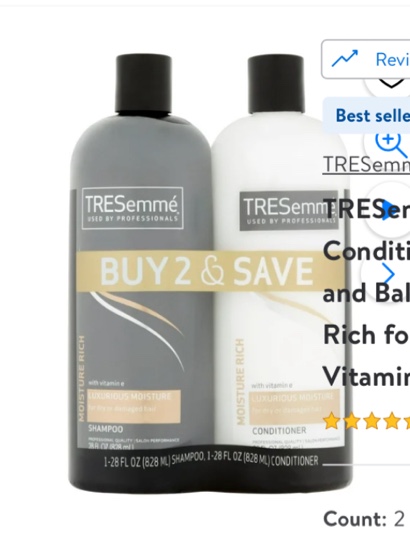 TRESemme Shampoo and Conditioner for Complete and Balanced Hair Moisture Rich for Dry Hair with Vitamin E 28 oz 2 ct