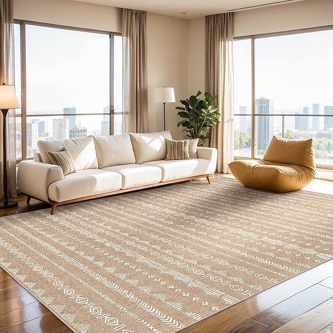 similar)))))) Rugs for Living Room, Boho Area Rugs 9x12 Living Room, Moroccan Large Rug Farmhouse Washable Rug with Non-Slip Backing, Neutral Morden Indoor Carpet for Bedroom Dining Room, Coffee