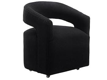 Modern Dining Chairs with Wheels, Black Upholstered Dining Room and Kitchen Chairs, Swivel Side Chair with Rollers for Bedroom, Reading Room, Living Room, Boucle