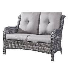 outdoor patio wicker sofa, 2-seat rattan sofa, patio furniture with deep seating and comfortable cushions for outdoors, porch, deck, balcony (brown/beige)