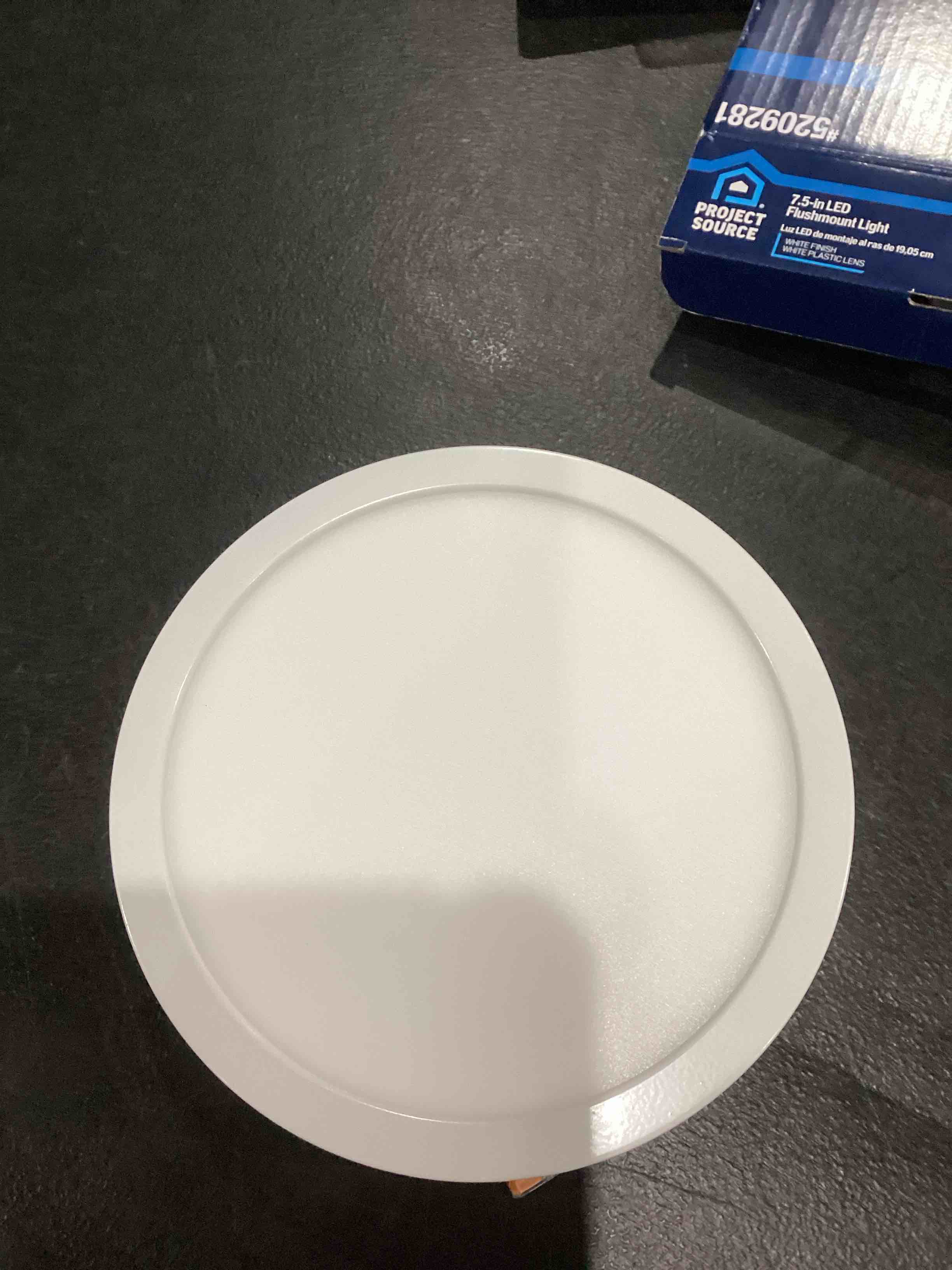 7.5" Flush Mount Dimmable LED Disk Light, 15W (120W Equivalent), 120V, 5000K Bright White, White Trim, ETL Listed - Suitable for Wet Locations - 4/6" J-Box
