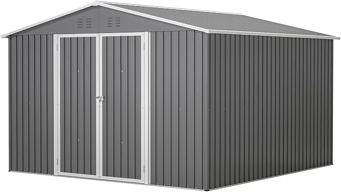 (incomplete, box 1/2)10x10 FT Outdoor Storage Shed with Lockable Double Doors, Aluminum Frame, Weatherproof, Metal Tool Storage Shed for Garden, Backyard, Patio, and Outdoor Equipment Storage