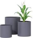 Grey, Cylinder Plant Pots Set,Set of 3 Big Planters(8/10/12 Inch),Durable Planters for Indoor and Outdoor Flowers and Plants,Large Modern Flower Pots with Drainage Hole
