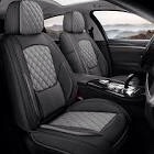 GEEYONTEK Car Seat Covers Full Set, 5 Seats Universal Waterproof Leather Vehicle Cushion for Automotive Front and Rear, Protectors Fit for Most SUV Truck Sedans Pick-up Jeep, Airbag Compatible (Black)