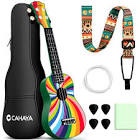 CAHAYA Soprano Ukulele Beginner Kit: 21-Inch Ukulele Cartoon-Themed with Gig Bag Shoulder Strap and Fretboard Stickers for Kids Adults Hawaiian Ukelele Gift Set