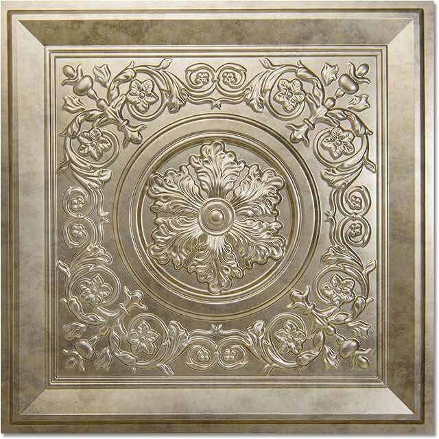 WOWSTAR 12-Pack 24"x24" Drop Ceiling Tiles, Waterproof Glue up Ceiling Panels, Vintage Style 3D Ceiling Tiles, Ceiling Decor, 