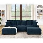 (incomplete, only 1 box )122" Upholstered Corduroy Sofa With Solid Wood Legs Upholstery Color: Blue