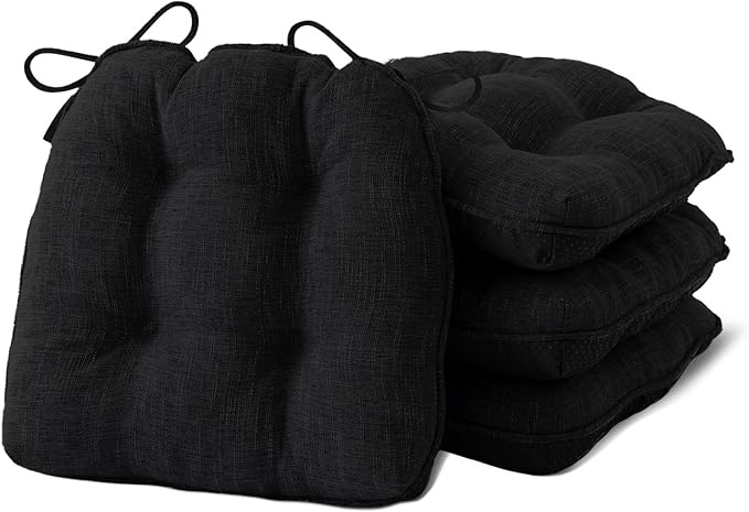 ELFJOY Chair Cushions for Dining Chairs Non-Slip Kitchen Chair Cushions Set of 4 Seat Cushion with Ties for Indoor Kitchen Dining Office Black((Similar photo ))