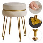 IBUYKE Modern Velvet Round Footstool Ottoman, Vanity Chair for Makeup Room, Vanity Stool Foot Rest with Gold Legs, Modern Accent Stools for Bedroom, Living Room, Entryway, Offices, white