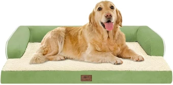 Large Dog Bed Orthopedic Washable - Beds Bolster - Large Big Dogs - Memory Foam Couch Sofa - Waterproof with Removable Cover - Grass Green Dog Bed