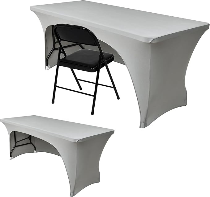 Nasitos 2 Pack 8 ft Table Cloth Rectangle Tables-Open Back Spandex Fitted Tablecloth, Grey Stretch Table Covers Washable and Wrinkle Resistant for Trade Show, Parties, Wedding, Banquet, Cocktails