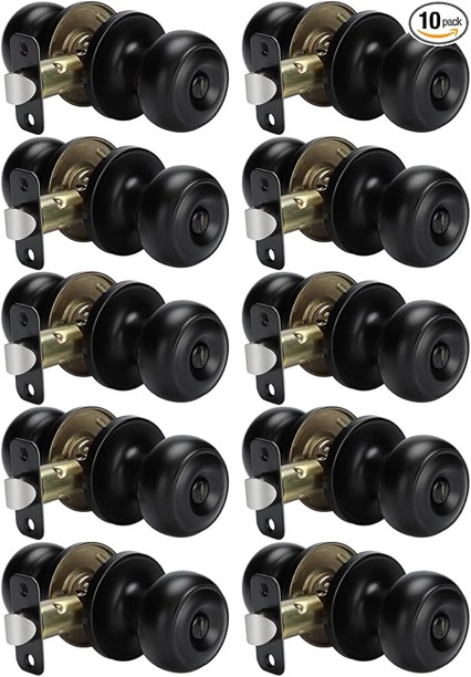 goldenwarm Black Door Knobs Interior, Round Knob Faceplate Privacy Door Knob, Matte Black Interior Door Knobs, Privacy Door Knobs for Bedroom or Bathroom(10 Pack)