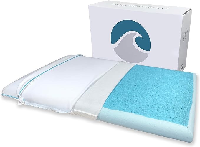 Bluewave Bedding Ultra Slim Max Cool CarbonBlue Gel Memory Foam Pillow for Stomach and Back Sleepers - Thin, Flat Design with Advanced Cooling (2.75-Inch Height, Standard Size)