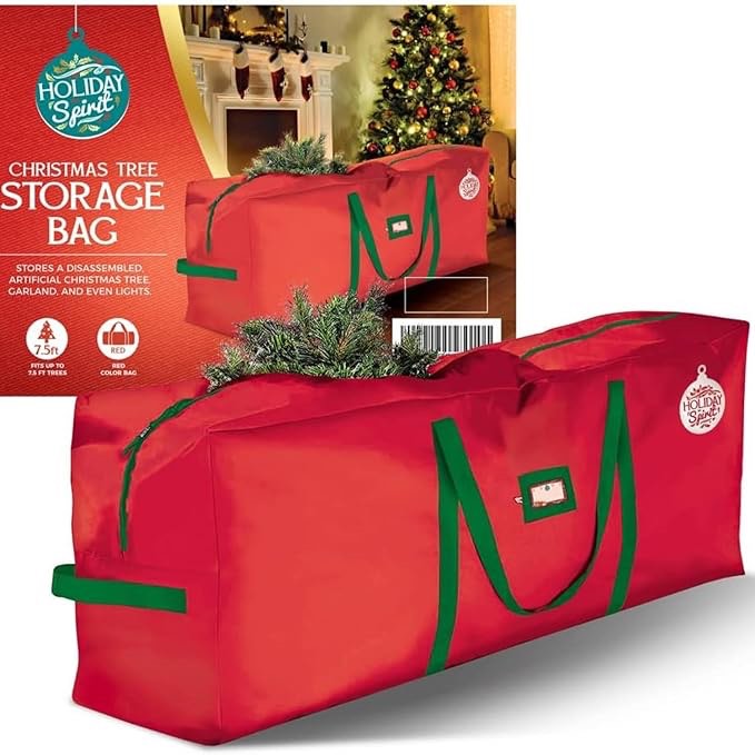 holiday spirit christmas tree storage bag - heavy-duty 600d oxford canvas for 7.5 ft trees - waterproof, tear-resistant, and dustproof with reinforced handles and dual zipper - xmas tree storage box