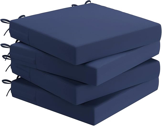 AAAAAcessories Seat cushions for patio furniture, waterproof replacement cushions for patio chairs, set of 4, 18.5 x 16 x 3 inches, navy blue