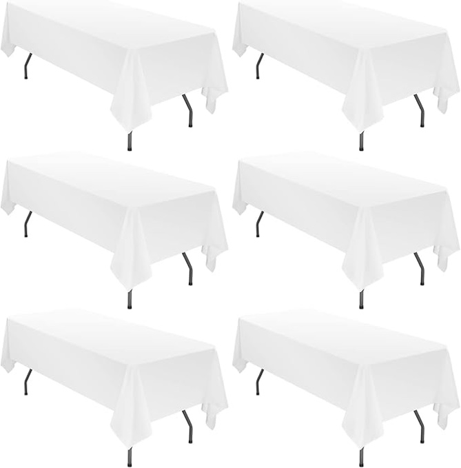 EMART 6 Pack Rectangle Tablecloth, 60 x 126 inch White Table Clothes for 8 Foot Rectangle Tables for Parties Weddings Banquet Picnic Thanksgiving Christmas Event White 60" x 126"- 6 Pack