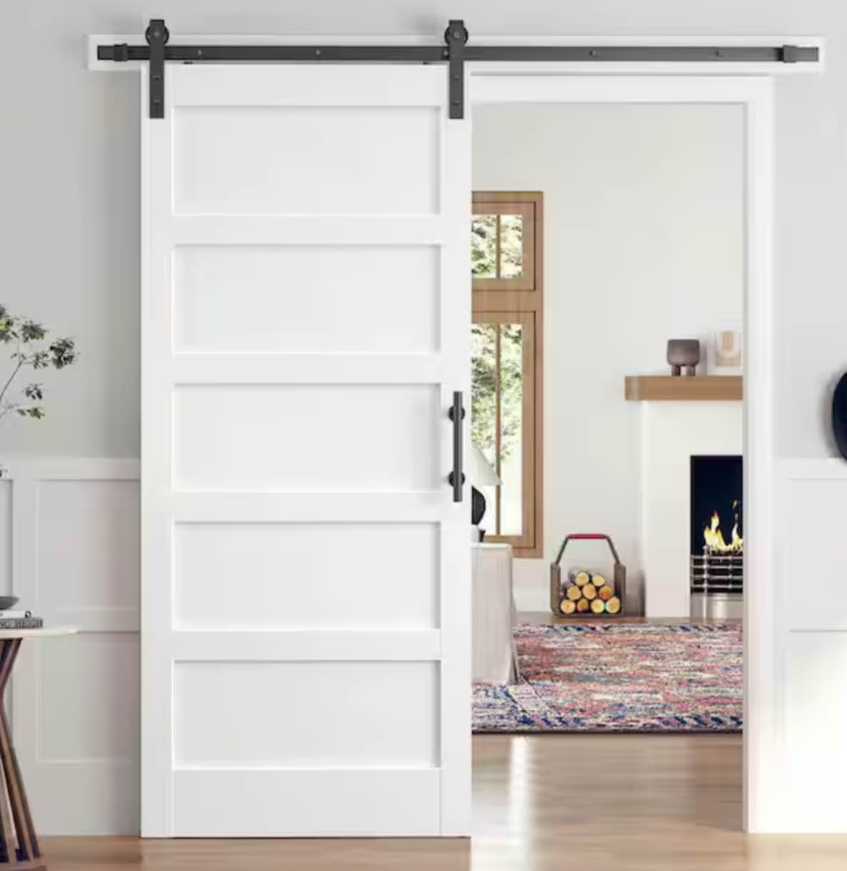 easelife 36 in. x 84 in. 5-Panel Solid MDF White Finished Interior Sliding Barn Door with Hardware Kit