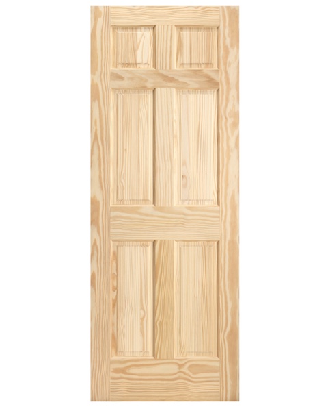 Raised Double Hip 6 Panel Pine Interior Door, 80 In H x 36 In W