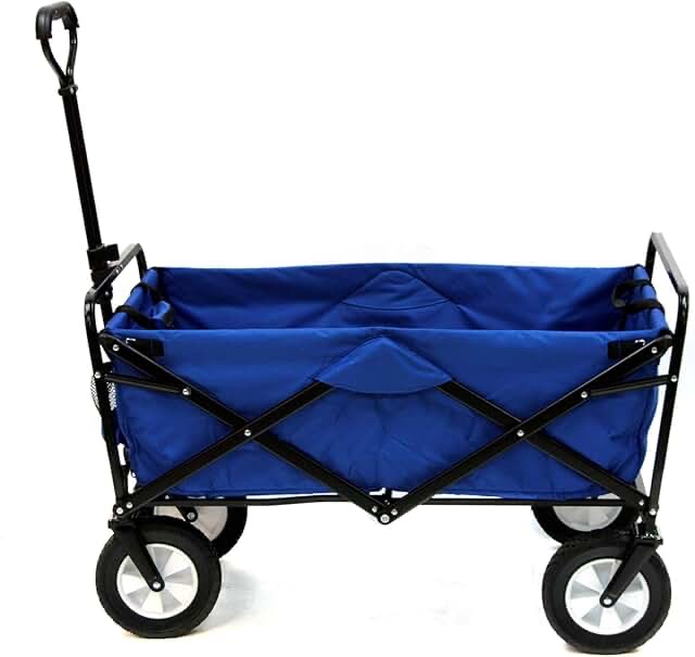 Mac Sports Heavy Duty Steel Frame Collapsible Folding 150 Pound Capacity Outdoor Beach Garden Utility Wagon Cart with 4 All Terrain Wheels, Blue/Black
