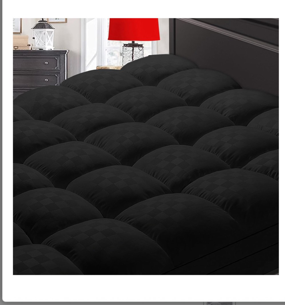 Mattress Topper Queen,Extra Thick Mattress Pad Cover for Back Pain,Cooling Mattress Protector with 8-21 Inch Deep Pocket,Overfilled Down Alternative Filling,Black