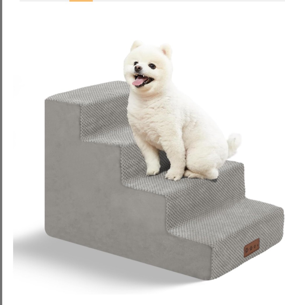 Dog Stairs for Small Dogs Cats Non-Slip Dog Steps for High Bed Pet Stairs for Sofa Couch Dog Ramp Pet Steps with Removable Washable Cover, Light Grey, 17" H, 4-Step