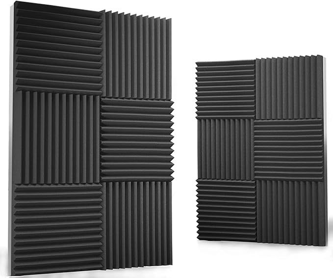 24 Pack Acoustic Panels 1 X 12 X 12 Inches - Acoustic Foam - Studio Foam Wedges - High Density Panels - Soundproof Wedges - Charcoal