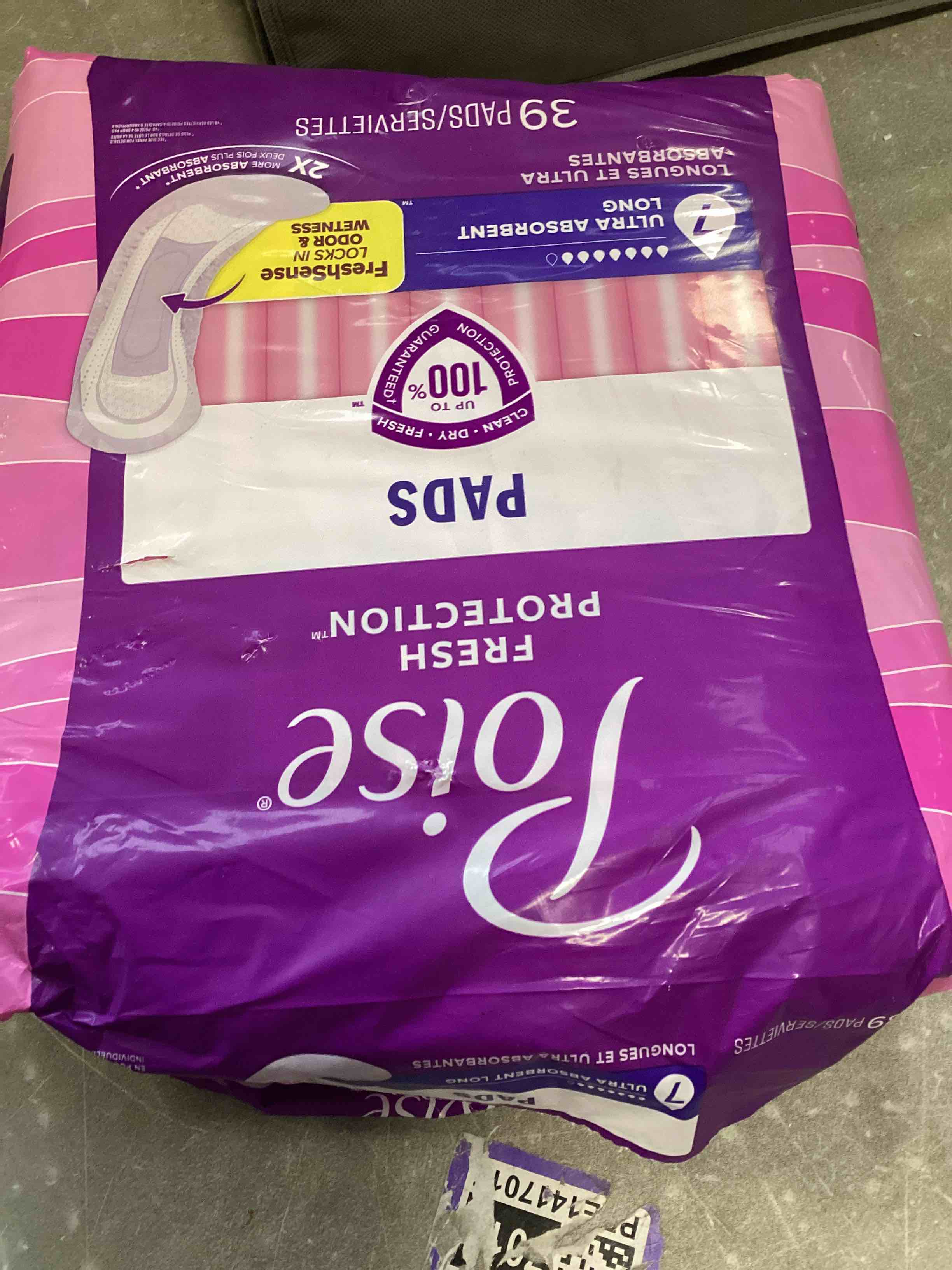 Condition photo showing New/Like New for poise incontinence pads & postpartum incontinence pads, 7 drop ultra absorbency, long length, 39 count, packaging may vary