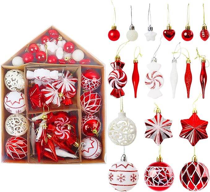 Christmas Ball Ornaments Set, 73Pcs Shatterproof Christmas Decorative Hanging Pendants, Christmas Or