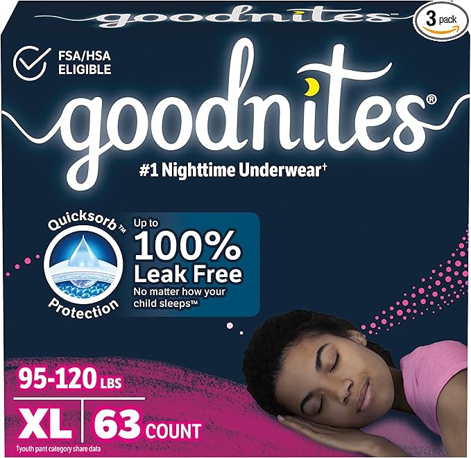 Goodnites Girls' Bedwetting Underwear, Size Extra Large (95-140+ lbs), 28 Ct (2 Packs of 14), Packaging May Vary