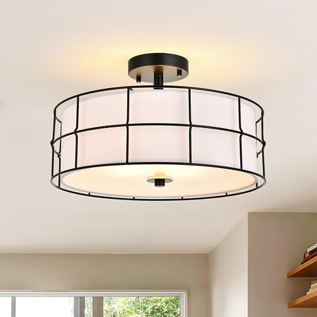 3-light Drum Semi Flush Mount Ceiling Light Fixture Semi Flush Mount Lighting Drum Chandelier