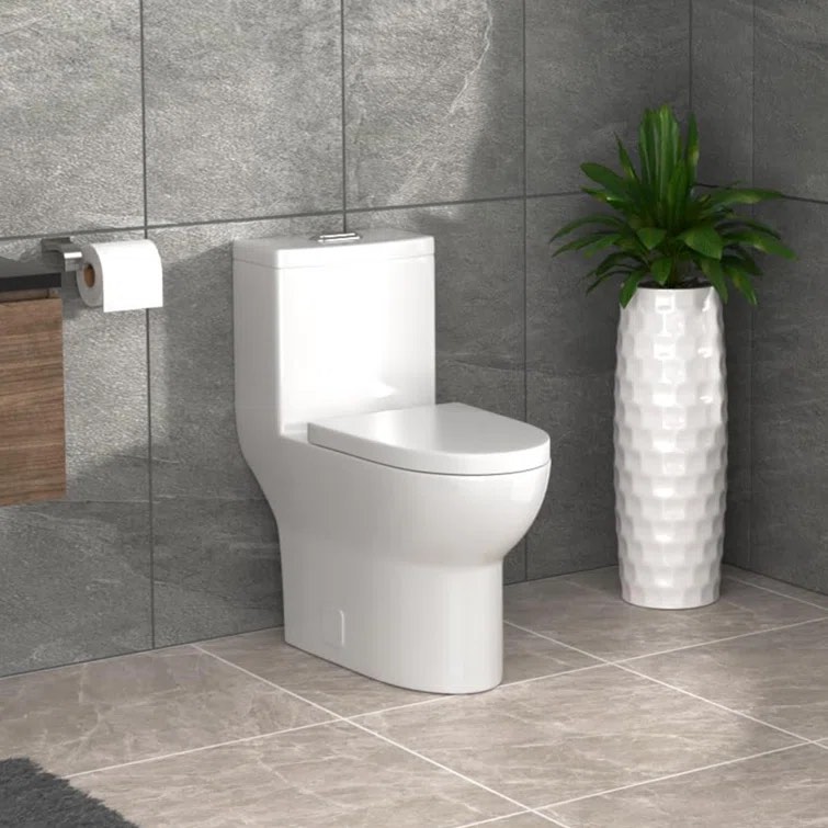Small Compact Elongated Floor Mounted Powerful & Quiet Dual-flush One-Piece Toilet in Glossy White (Seat Included) ADA Compliant, R&T Flush Valve