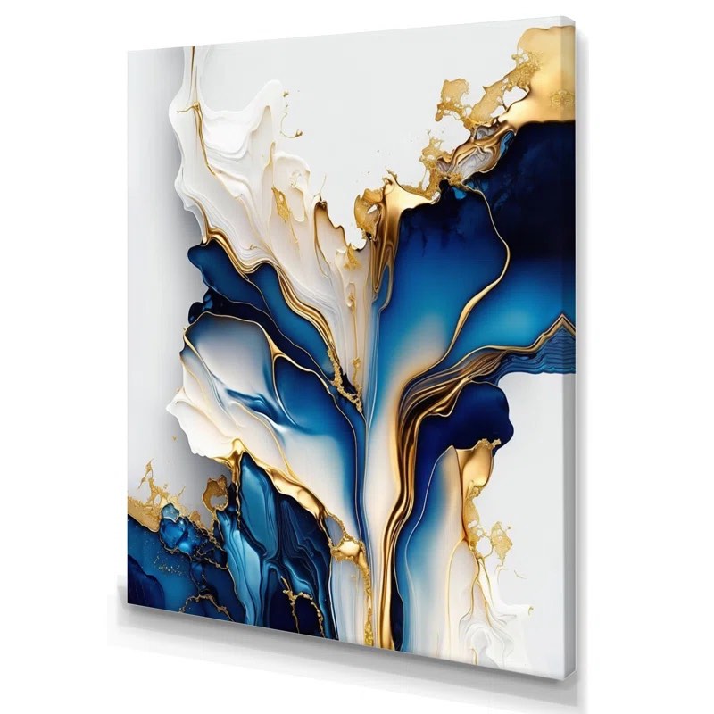 abstract geode gold and blue marble shape iii - print on canvas