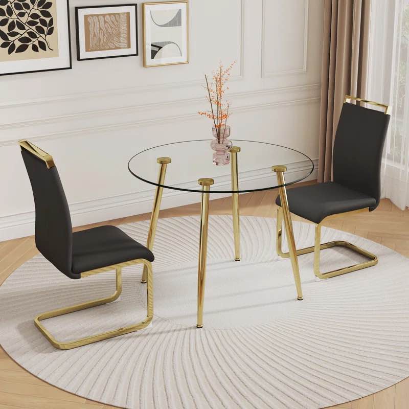 Ahil 3-Piece Round Glass Top Dining Set (2 Chairs Only)