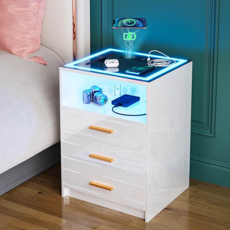 Knepp LED Nightstand with Wireless Charging Station & Touch Screen