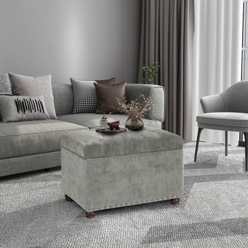 Devault 24" Wide Fabric Tufted Rectangle Storage Ottoman