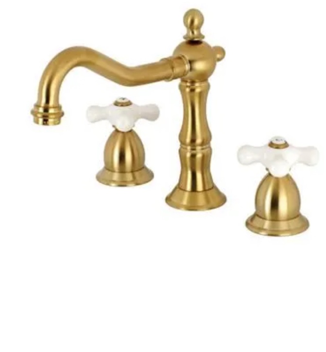 Restorers Heritage 8 Inch Widespread Bathroom Faucet - Porcelain Cross