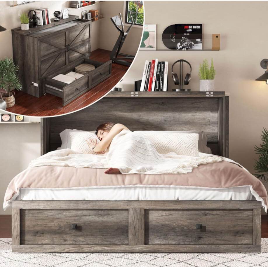 Amerlife Queen Size Murphy Bed-box1-white Barnwood (Incomplete Box 3/3 )