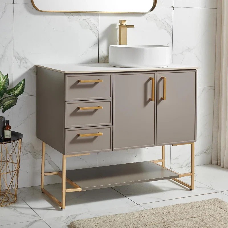 Lackowski 36" Free Standing Single Vessel Bathroom Vanity Set With Ceramic Top (Missing Sink)