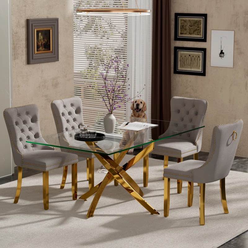 *incomplete,set of 2 chairs only* 5-Piece Rectangle Glass Dining Table Set Chair Color: Gray