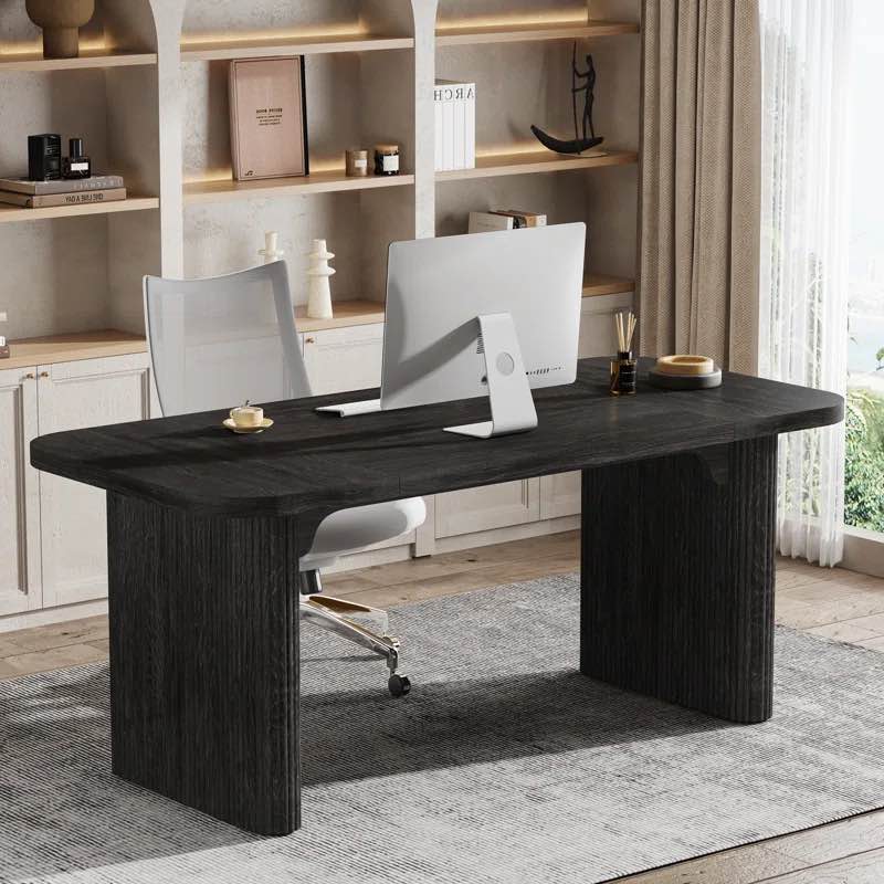 *incomplete* Girace 62.99'' W Modern Simple Executive Computer Desk with Engineered Wood Top and Legs Color: Black