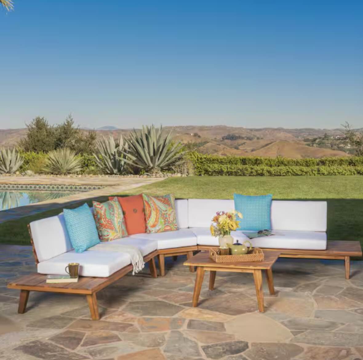 *incomplete* Outdoor 4 Piece Sectional Sofa Set, Patio Sectional Seating Group L Shape Corner Sofa Set Cushion Color: White