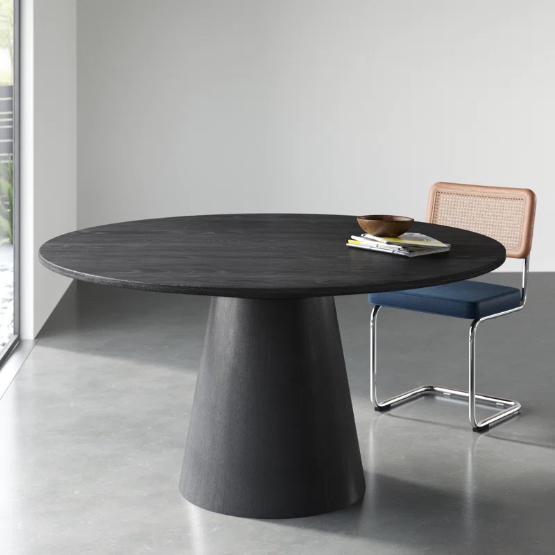 (incomplete table base only) Boudot Round Solid Wood Base Dining Table 