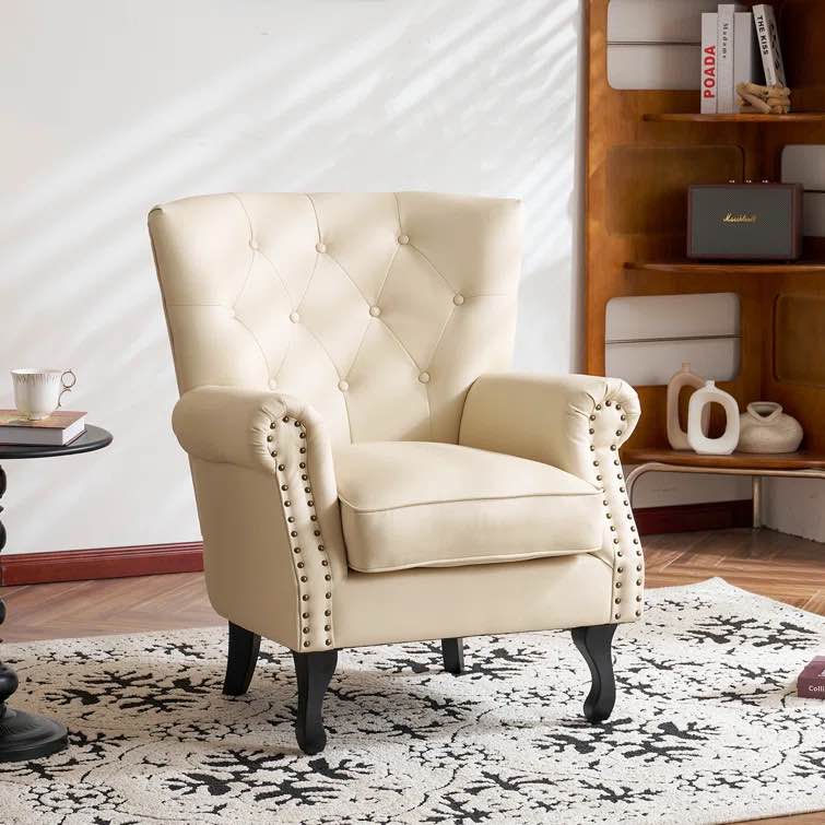 24"W Faux Leather Wingback Chair Fabric OR Leather Type: White Faux Leather