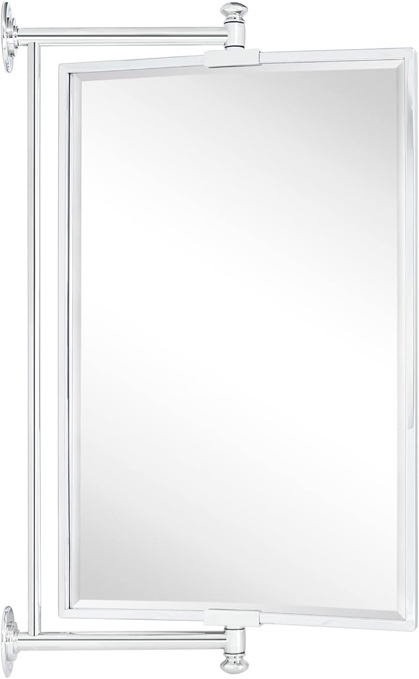 TEHOME Chrome Beveled Rectangle Pivot-N-View Bathroom Vanity Mirror Rotating Square Corner Tilting Mirror Corner Vanity, 14 x 22''