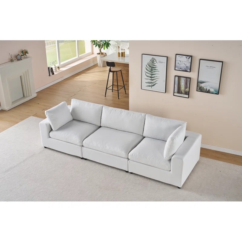 114 Inches Sectional Couch, Modular Down Filled Sectional Sofa, 3 Seater Cozy Sofa Couch,Modern Sofa For Living Room, Linen White Upholstery Color: White INCOMPLETE ( boxes 1 and 2 out of 4 only)