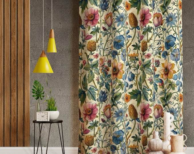 one panel Floral Curtains | Retro Floral Drapes 